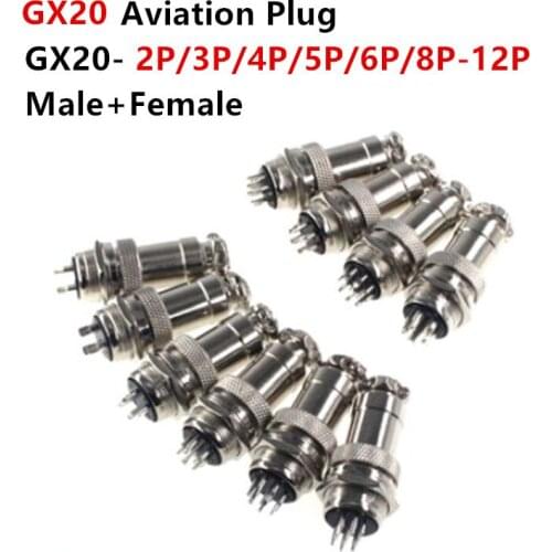 Male + Female GX20 2/3/4/6/7/8/10/12 PIN Aviation Connector Socket Plug Wire Panel Circular Connector