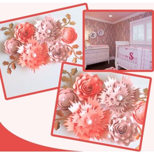 Handmade Rose DIY Paper Flowers Leaves Nursery Set For Baby Shower Backdrops Decorations Nursery Wall Decor Home Decor Kids Room