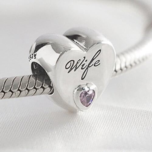 Authentic S925 Bead Wife Love Heart Charms fit Lady Bracelet Bangle DIY Jewelry