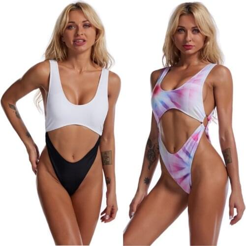 2021 new belly sexy color matching hollow hoop one-piece bikini bikini swimsuit