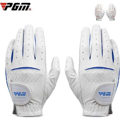 PGM One Pair Childrens Leather Golf Gloves Boys Girls Genuine Leather Gloves Right Left Hand Breathable Training Gloves D0797