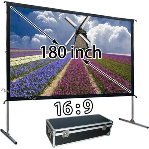 Awesome Image 180" Quick Fold Portable Projection Screen 16:9 Floor Stand Screens With Carry Case Support Ultra HD 4K