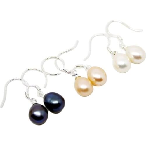 3PAIRS Natural Freshwater Drop Pearl Earrings Hook White Pink Black