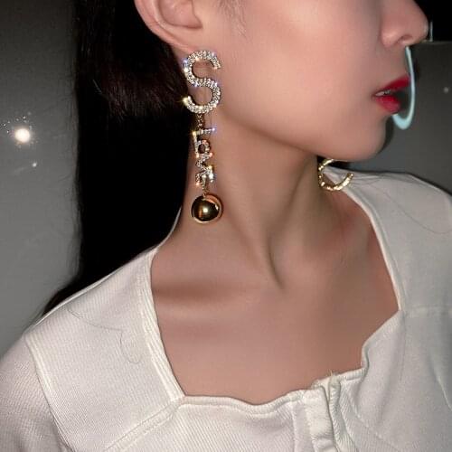 Exaggerated jewelry with flashing rhinestone asymmetric earrings long earrings temperament fashion rhinestone earrings for women