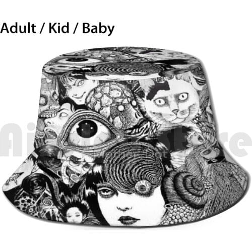Junji Ito Creepy Faces Sun Hat Foldable UV Protection Junji Ito Tomie Uzumaki Souichi Manga Anime