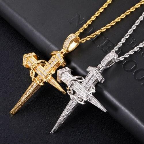 US7 Latest Design Cross Pendant&Necklace Sword Shape with Cubic Zironias Inlay Pendant For Unisex Fashion Hip Hop Jewelry Gifts