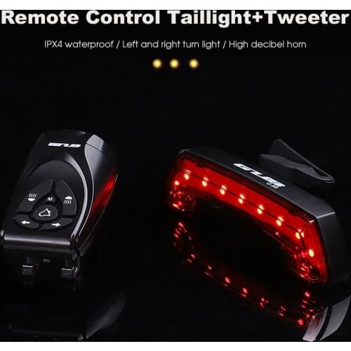 GUB USB Rechargeable Bicycle Tail Light Wireless Remote Control Taillight W/ Horn Bell Rear Seatpost Light Waterproof LED