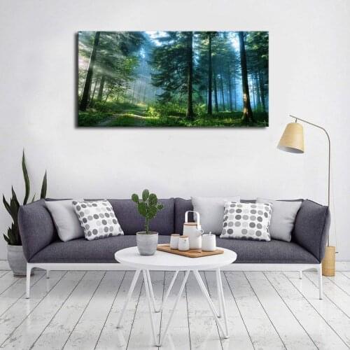 Green Forest Canvas Wall Art Living Room Wall Decor Long Nature Painting Large Canvas Artwork Pictures Drop shipping