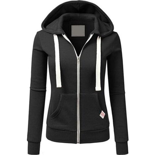 Casual Women Autumn Solid Color Long Sleeve Hoodie Pockets Zipper Sports Coat