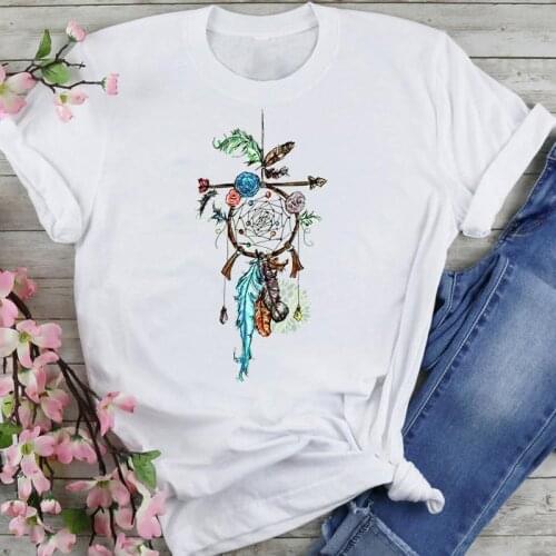 Women Graphic 2021 90s Vintage Feather Cute Cartoon Summer Fashion Female Clothes Print Short Sleeve Tops Tees Tshirt T-Shirt