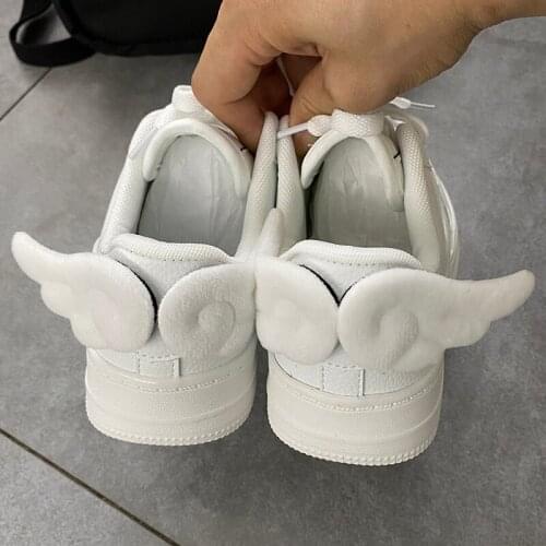 Womens Round Toe Sneakers White Wing Decor Flats Trainers Casual Shoes Sport Girls Sweet New 2021