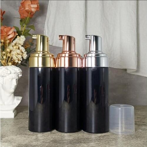 100ML/120ML/150ML/200ML black plastic PET bottle gold silver foaming facial MOUSSE cleanser hand cleaning skin care packing