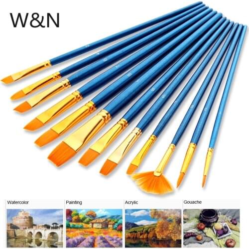 12PCS/lot Artistic Paint Brushes Set Watercolor Acrylic Oil Brush Nylon Long Drawing Pen School Student Stationery Art Supplies