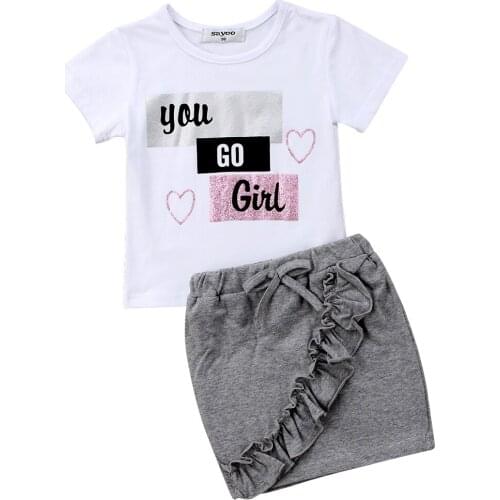 2020 Fashion Summer Kid Baby Girls Cotton Tops T-shirt Short Skirts Dress Outfit Clothes Set 1-5Years