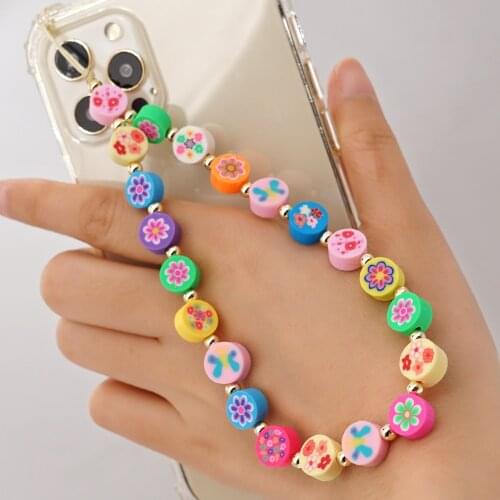 2021 Colorful Acrylic Bead Smile Mobile Phone Chain Cellphone Strap Anti-lost Lanyard For Women Summer Jewelry