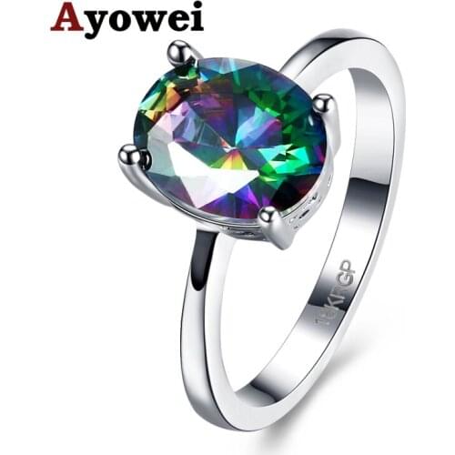 Ayowei Engagement Cubic Zirconia Multicolor Crystal Jewelry For girl silver Rings size #6#7#8 JR2146A