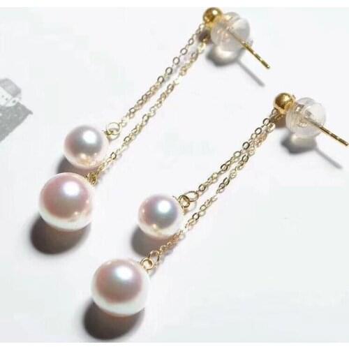 >>>>noble jewelry 18k 7-8mm 9-10 MM natural SouthSea akoya Pearls earrings