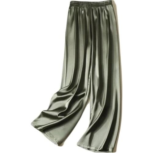 Summer Women Imitation-Silk Straight-Leg Pants High Waist Loose Wide-Leg Pants Fashion Joker Casual Female Ankle-Length Pants
