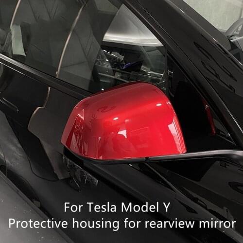 1 Pair Car Mirror Cover ABS Carbon Fiber Protection Shell for Tesla Model Y Rearview Mirror Cover Car Exterior Modification