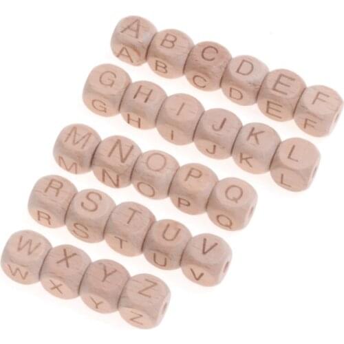 MIAOCHI DIY 10mm/12mm Wooden Square Letter Alphabet Natural Beech Wooden Beads For Jewelry Making DIY Baby Necklace Toys