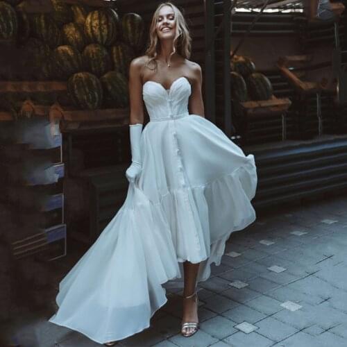Eightree High-Low Long Wedding Dress Strapless A-line Simple Chiffon Bridal Gowns Sleeveless Backless Wedding Party Dress Custom