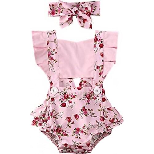 Newborn Baby Girl Clothes Polka Dot Print Flower Fly Sleeve Romper Jumpsuit Headband 2Pcs Outfits Sunsuit Summer Set