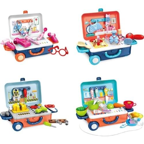 Travel Suitcase Kitchen Set for Children Includes Toy Pots, Pans, Dishes, Utensils & Foods ABS Plastic Pretend Play Kit