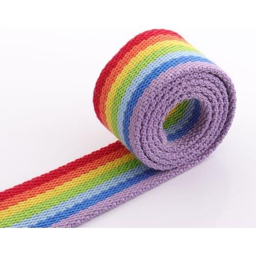 Cotton Webbing Ribbon 5yards 38mm Rainbow Ribbon Belt Strap Handbag Strap webbing ribbon luggage Leash strap