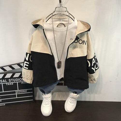 Boys Spring Autumn Fashion Print Hooded Casual Loose Jacket 2021 New Korean Baby All-Match ChildrenS Top