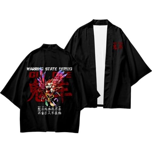 Men Retro Yukata Asian Fashion Harajuku Yukata Jacket Japanese Traditional Clothing Black Print Kimono Pants Suit