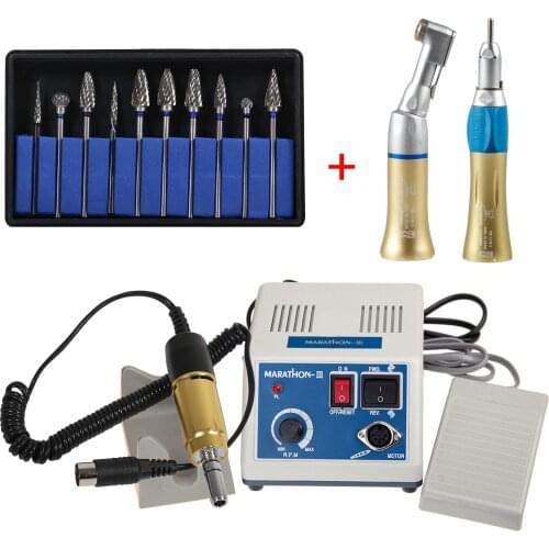 Micromotor Dental Polisher N3+Gold Contra Angle & Straight Nosecone+35,000rpm Electric Micro Motor+10*HP2.35mm Polisher Burs