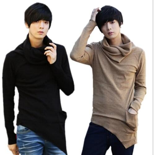 M-3xl Mens Korean Slim Long Sleeve T-shirt Spring And Autumn Thin Shirt Irregular T-shirt Trendy Male Non-mainstream T-shirt