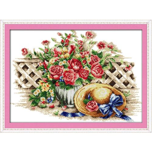 Sweet flower hat cross stitch kit cartoon 14ct 11ct count print canvas stitching embroidery DIY handmade needlework