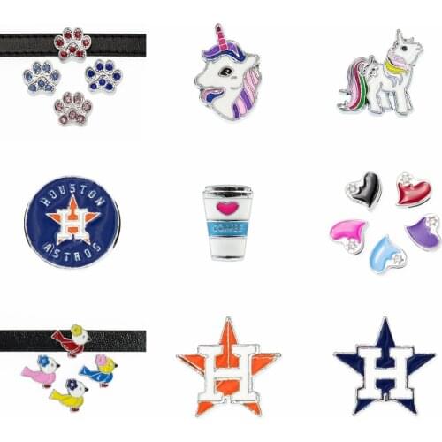 Wholesale 50pcs Internal Dia. 8mm dog footprint unicorn horse coffee cup DIY slide Charms fit wristband pet collar key chain
