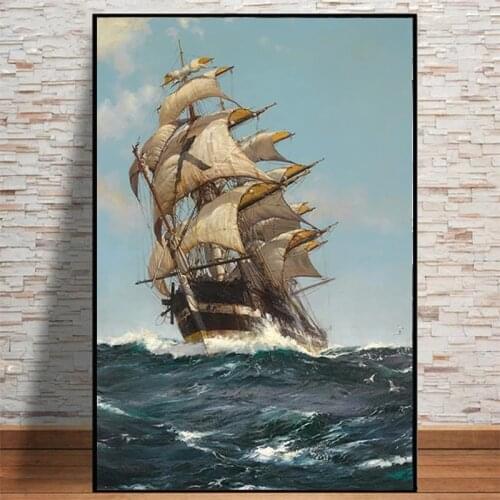 Sailing Ship Seascape Decorative Painting Sailboat Art Canvas Paintings for Living Room Wall Art Poster Art Home Decor Cuadros