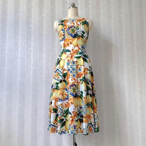 Summer 2021 Runways Fashion Womens Holiday Style Sleeveless Dress Italy Style A-line dress C863