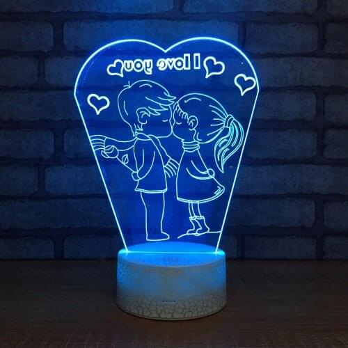 Kiss Lovers 3D Night Lights LED USB 7 Colors Sensor Desk Table Lamp Romantic Wedding Party Decor As Holiday Gifts