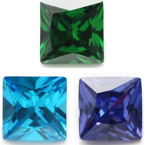 Size 2x2-10x10mm AAAAA Square CZ Stone Green, Blue, sea Blue Synthetic Cubic Zirconia Stone