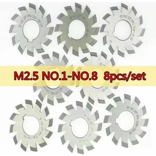 PA20 HSS Gear cutter M2.5 NO.1 NO.2 NO.3 NO.4 NO.5 NO.6 NO.7 NO.8 8pcs/set high quality Free shipping