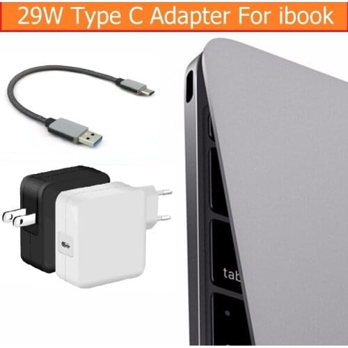 US AU EU Plug USB-C 3.1 29W Power Adapter Wall Charger for Apple ibook Macbook 12" DC 14.5V 2A type c wall charging + USB Cable