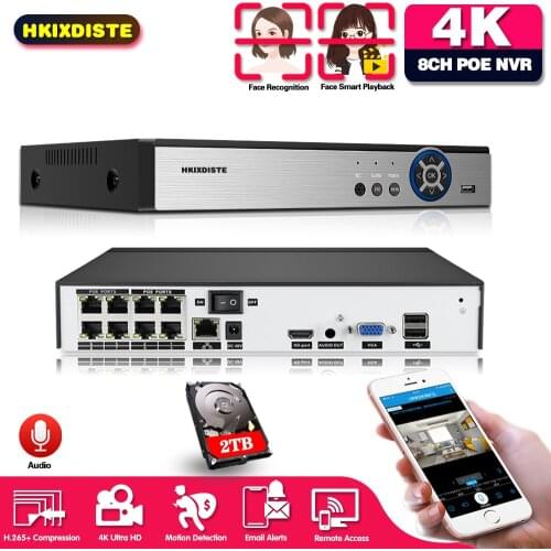 8CH H.265 CCTV NVR 48V PoE RJ45 802.3af 8 Channel*5MP Surveillance CCTV Network Video Face Recorder PoE P2P ONVIF 2.0 3.5'SATA