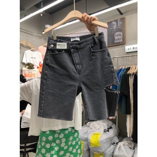 Summer Fashion Vintage Black Grey High Waist Hole Jeans Shorts Oversize Casual Slim Blue Straight Pantalones Vaqueros Mujer Wild