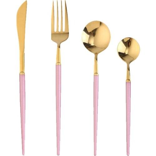 Nordic Portable 304 Stainless Steel Golden Cutlery Flatware Dinnerware Tableware Set Western Steak Knife Fork Spoon 4PCS Suit