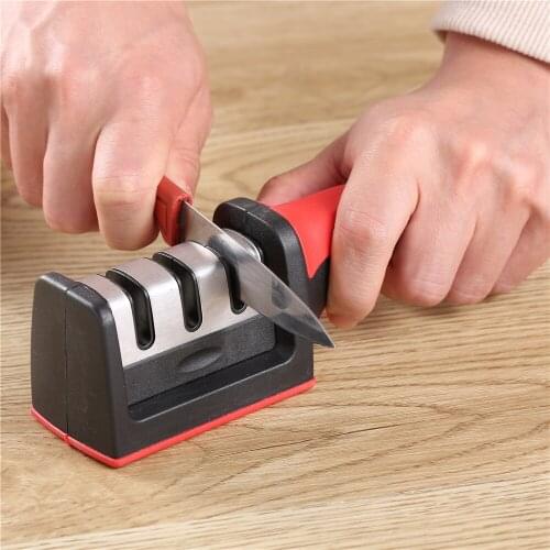 Knife Sharpener Quick Sharpener Kitchen Cook Tool 3 Stages Sharpener Knife Grinder Non-Slip Silicone Rubber 1pcs