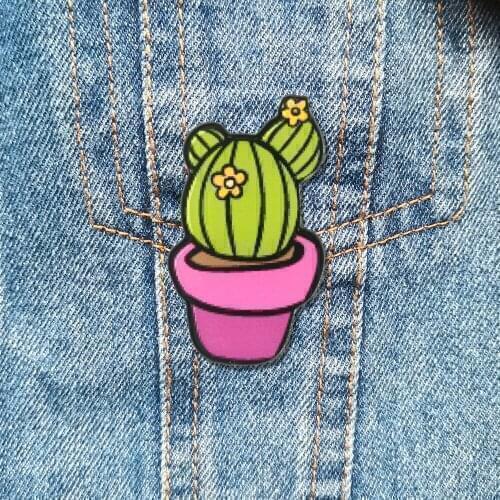 Vintage Brooches For Women Cartoon cactus Pin Cute Acrylic Badges Shirt Clothes Accessories jewelry Gift Wholesale