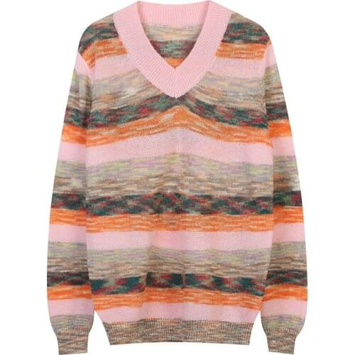 Vintage Women Winter Sweaters Clothing Casual V-Neck Long Sleeve Loose Knitted Pullover Fashion Sweater for Women