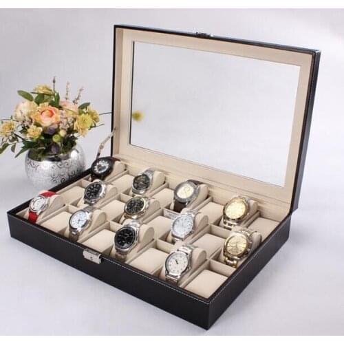 High Quality Crocodile Grain 24 Checks Watch Storage Box Organizer Watch Display Case Box
