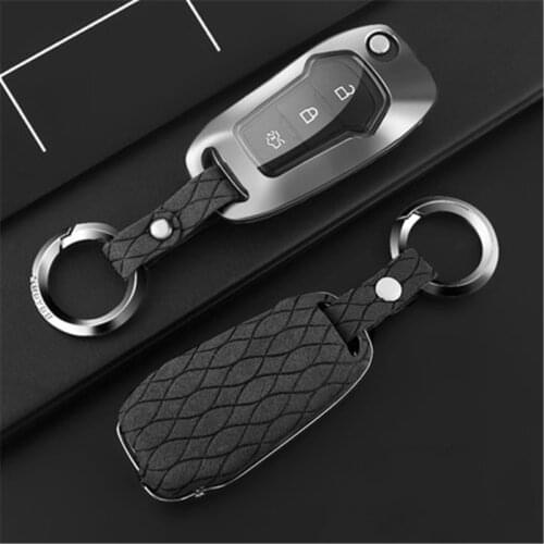 2020 Zinc Alloy Suede Leather Car Key Case Cover Holder For Ford Fusion Fiesta Escort Mondeo Everest Ranger Accessories Keychain