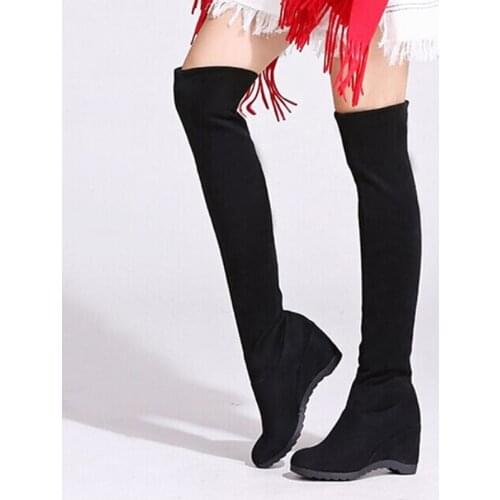 New Autumn Over The Knee Boots Women Fashion Wedges Platform Boots Shoes Woman Thigh High Boots Womens Flock Long Botas Size 43