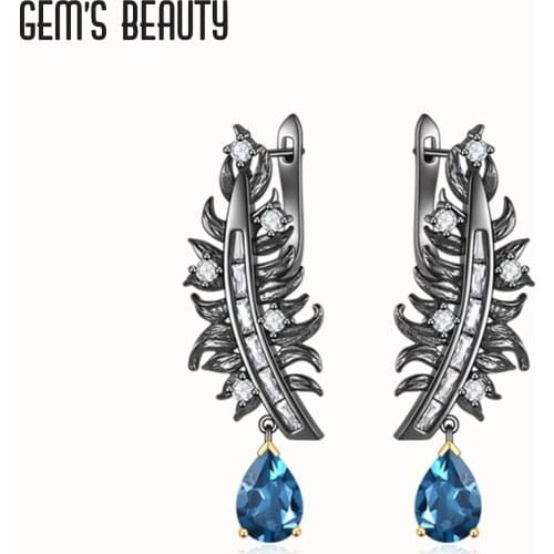 Gems Beauty Fashion Earrings For Women 2021 Statement Dangle Earring Gift Drop Earring Jewelry Hot London Blue Topaz Feather